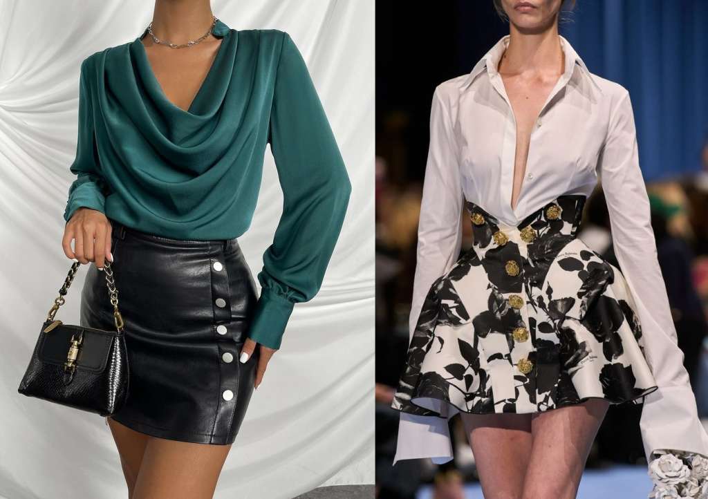 La falda, con su caída fluida, creará un contraste armonioso. Añade unos zapatos de tacón y estarás lista para un cóctel o una velada romántica bajo la luna.