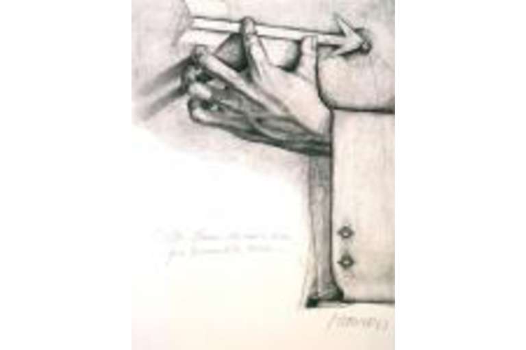 Entre el seno y la flecha (1988) de la colección de grabados El beso de Dios.