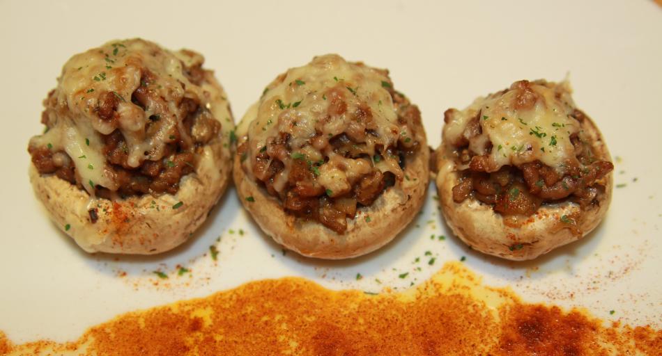 Champiñones rellenos con carne de cangrejo