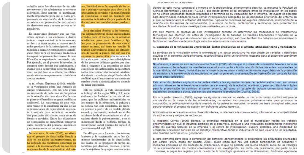 Captura de las conclusiones del trabajo de Crissien (a la izquierda) y el de Valente y Soto (a la derecha).