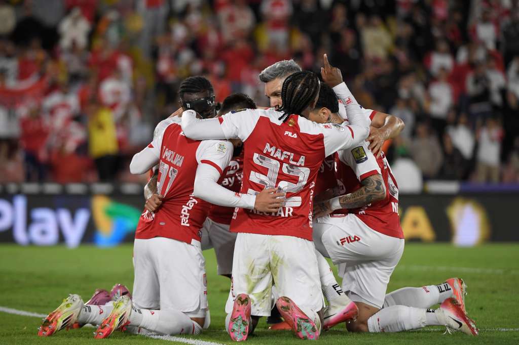 Jugadores de Santa Fe, en el partido ante La Equidad por la fecha trece de la Liga Betplay 2025-II.