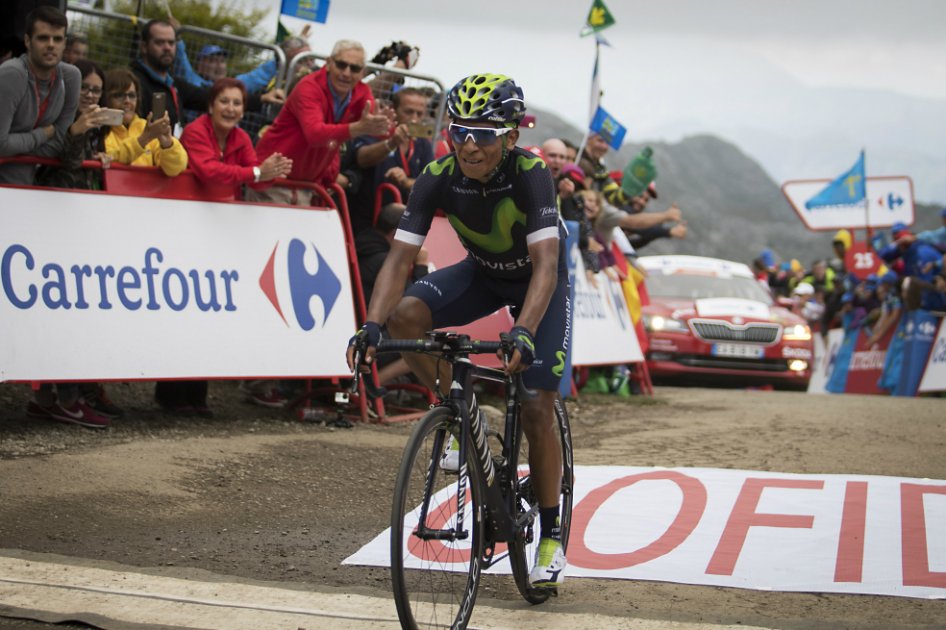 Nairo Quintana en la llegada de la décima etapa de la Vuelta a España. / AFP