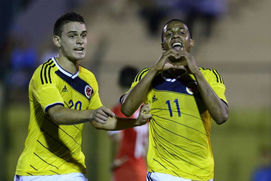 Stiven Lucumi celebra uno de los tantos de la Selección Colombia sub-20 en el Suramericano de la categoría. Foto: AFP