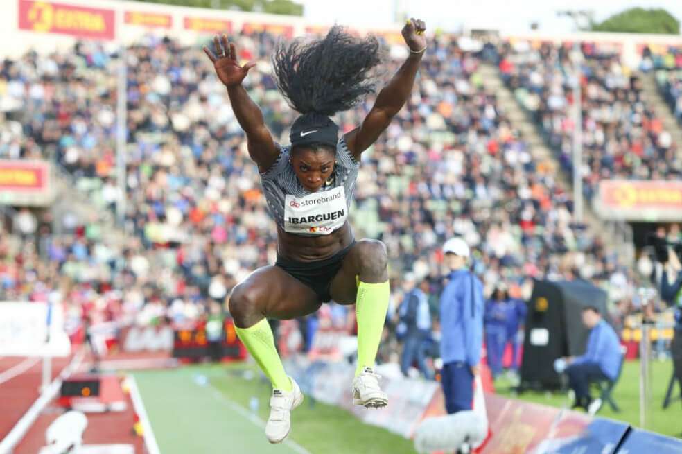 Caterine Ibargüen, este jueves en Oslo, durante la parada de la Liga de Diamante. / AFP