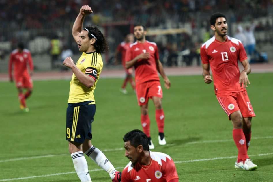 Falcao celebra su segunda anotación en el partido contra Bahréin. Foto: AFP