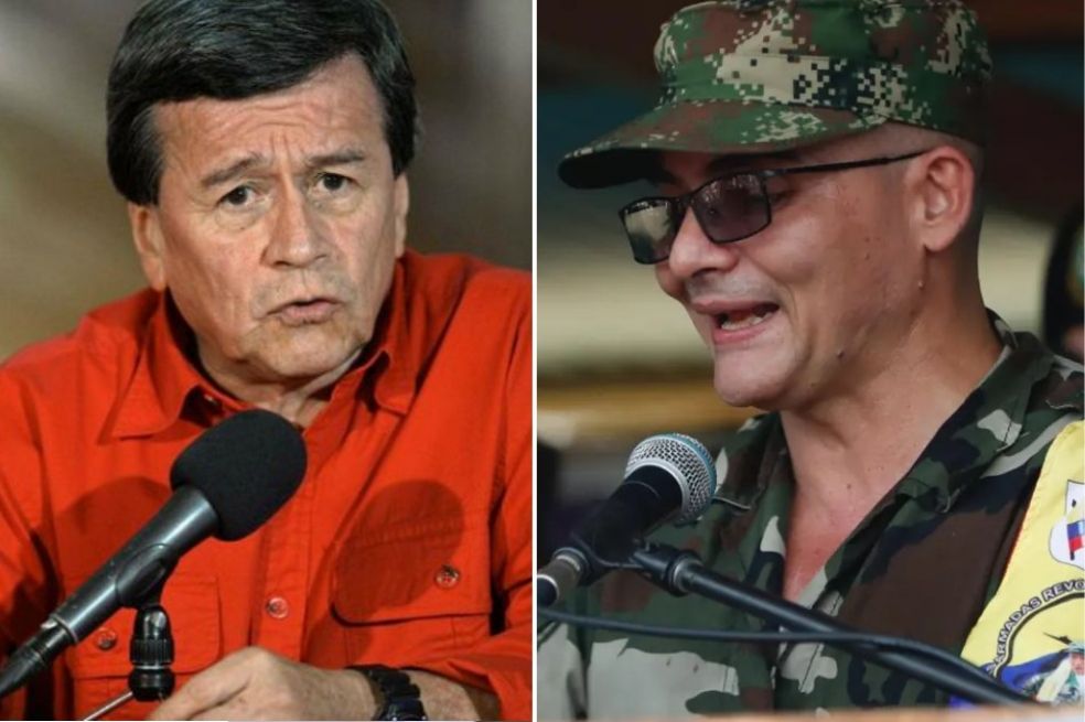 Pablo Beltrán (izq.), uno de los principales voceros del ELN, e Iván Mordisco (der.), jefe de las disidencias de las Farc conocidas como Estado Mayor Central.