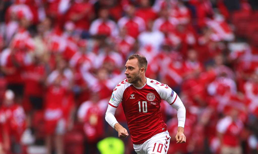 Copenhagen (Denmark), 12/06/2021.- (FILE) - Christian Eriksen of Denmark in action during the UEFA EURO 2020 group B preliminary round soccer match between Denmark and Finland in Copenhagen, Denmark, 12 June 2021 (re-issued on 15 March 2022). Christian Eriksen has been called up for the Danish national soccer team for the first time after suffering a cardiac arrest at the UEFA EURO 2020, Denmark coach Kasper Hjulmand announced on 15 March 2022. (Dinamarca, Finlandia, Copenhague) EFE/EPA/Friedemann Vogel *** Local Caption *** 56962391