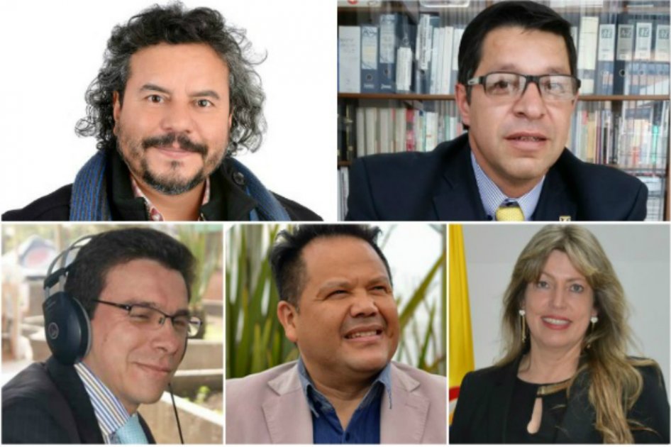 Candidatos a la Rectoría de la U. Distrital. Arriba: José Lizcano y William Castrillón. Abajo: Pablo Garzón, Octavio Salcedo y Lilia Edit Aparicio.