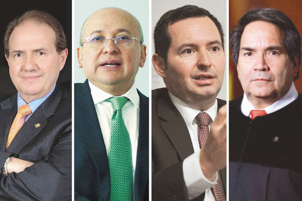 Leonidas Bustos, expresidente de la Corte Suprema; Eduardo Montealegre, exfiscal general; Jorge Perdomo, exvicefiscal; y Eyder Patiño, presidente de la Sala Penal de la Corte Suprema de Justicia. / Archivo El Espectador y Corte Suprema.