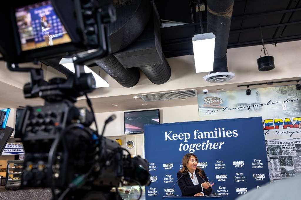 Miami (United States), 16/10/2024.- Congresswoman Veronica Escobar speaks during a Harris-Walz Campaign Press Conference in Miami, Florida, USA, 16 October 2024. Harris campaign hosted separated families ahead of Trump's Univision town hall, to draw attention to immigration policies and their impact on families. EFE/EPA/CRISTOBAL HERRERA-ULASHKEVICH