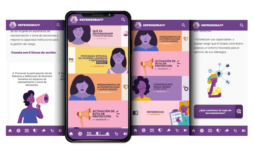 Defensorapp también proporciona líneas de atención para las lideresas.