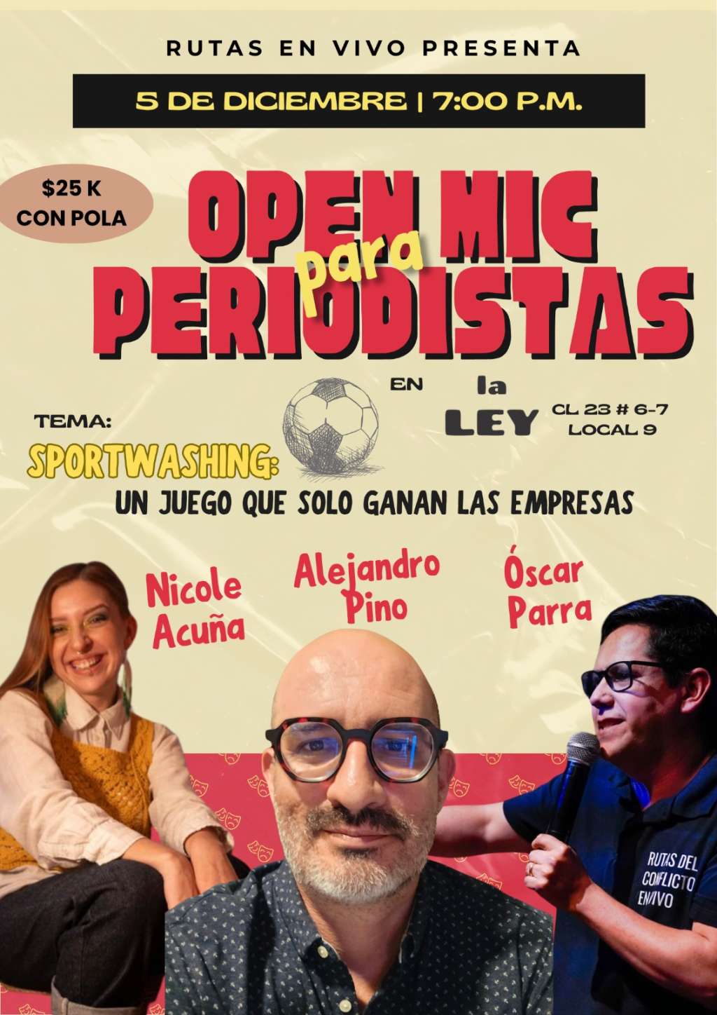 Estos serán los protagonistas del formato “Open mic” de Rutas del Conflicto.