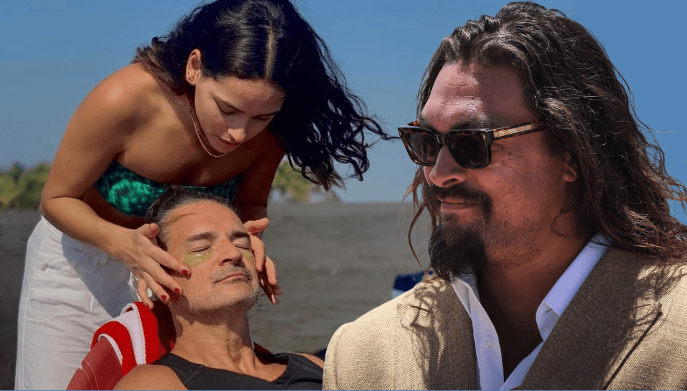 Adria Arjona, Ricardo Arjona y Jason Momoa.