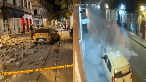 Video: balcón se desplomó en Centro Histórico de Cartagena; casi cae sobre taxi