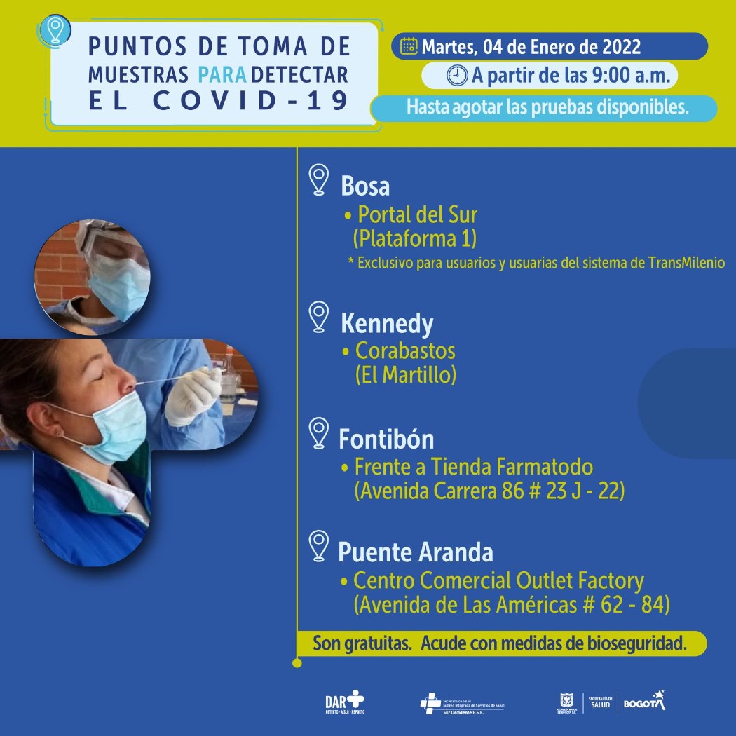 Pruebas covid-19 occidente de Bogotá.