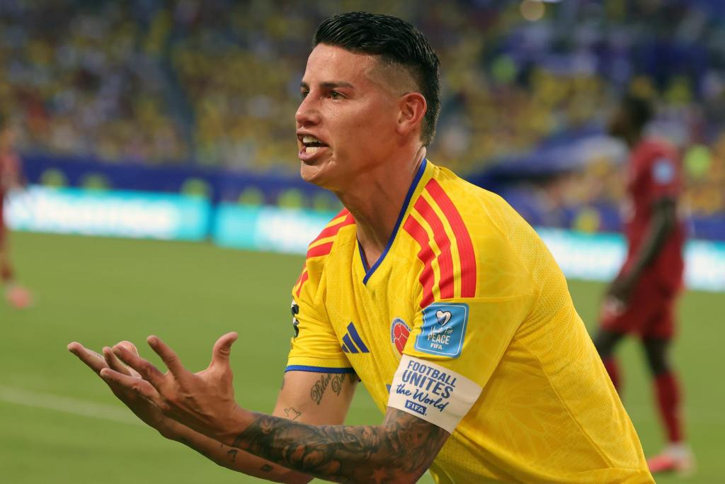 MIAMI (United States), 27/06/2026.- James Rodriguez of Colombia gestures during the FIFA World Cup 2026 group stage match Colombia against Portugal, in Miami, Florida, USA, 27 June 2026. EFE/EPA/CRISTOBAL HERRERA-ULASHKEVICH