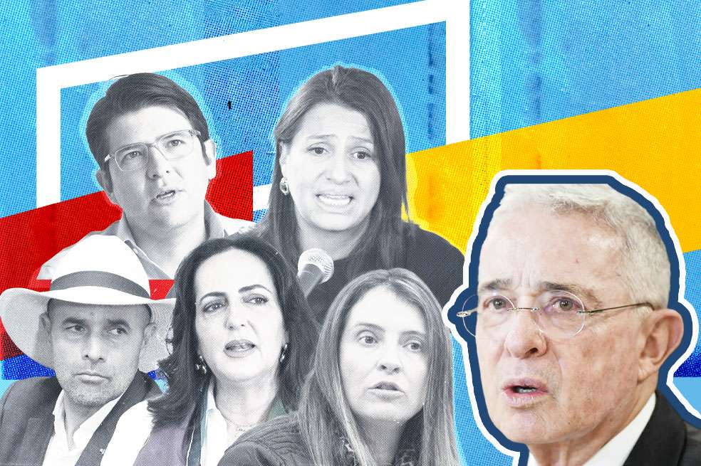 Expresidente Álvaro Uribe y senadores Miguel Uribe, Paola Holguín, Andrés Guerra, María Fernanda Cabal y Paloma Valencia.