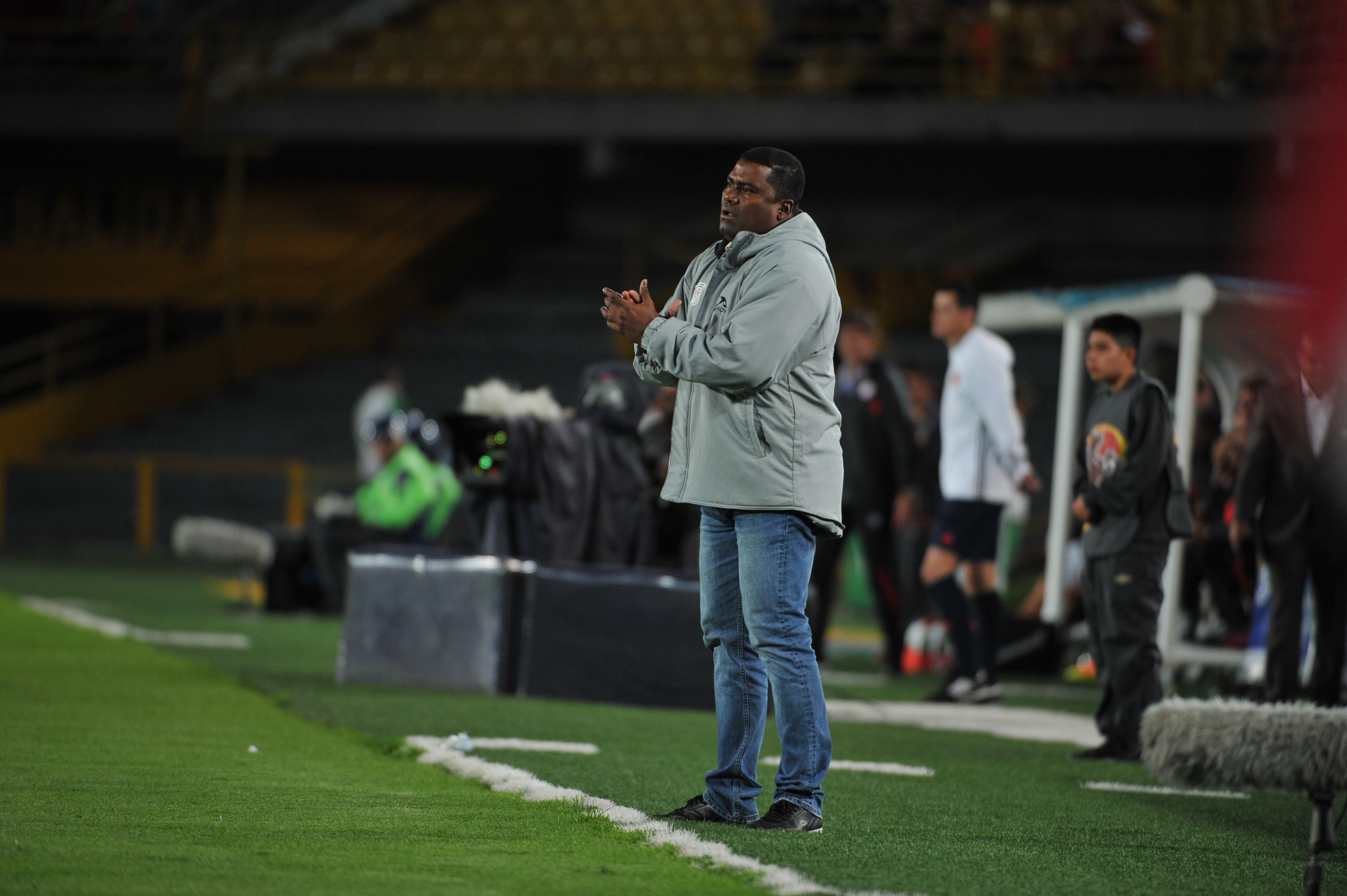Técnico colombiano que dirige a Jaguares, en el partido ante Independiente Santa Fe por la Liga Águila I 2017.