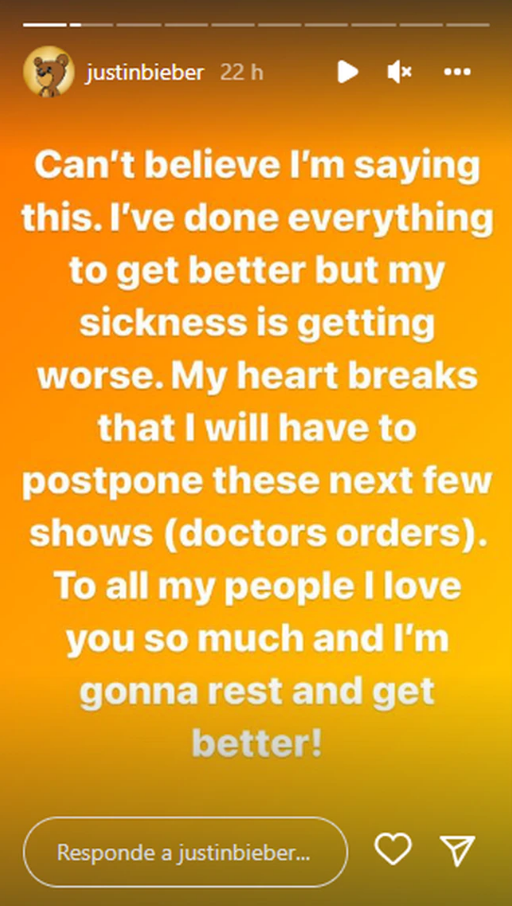 Justin Bieber anunció en sus redes sociales la cancelación de tres de sus primeros conciertos en Toronto por sufrir de la enfermedad de Lyme