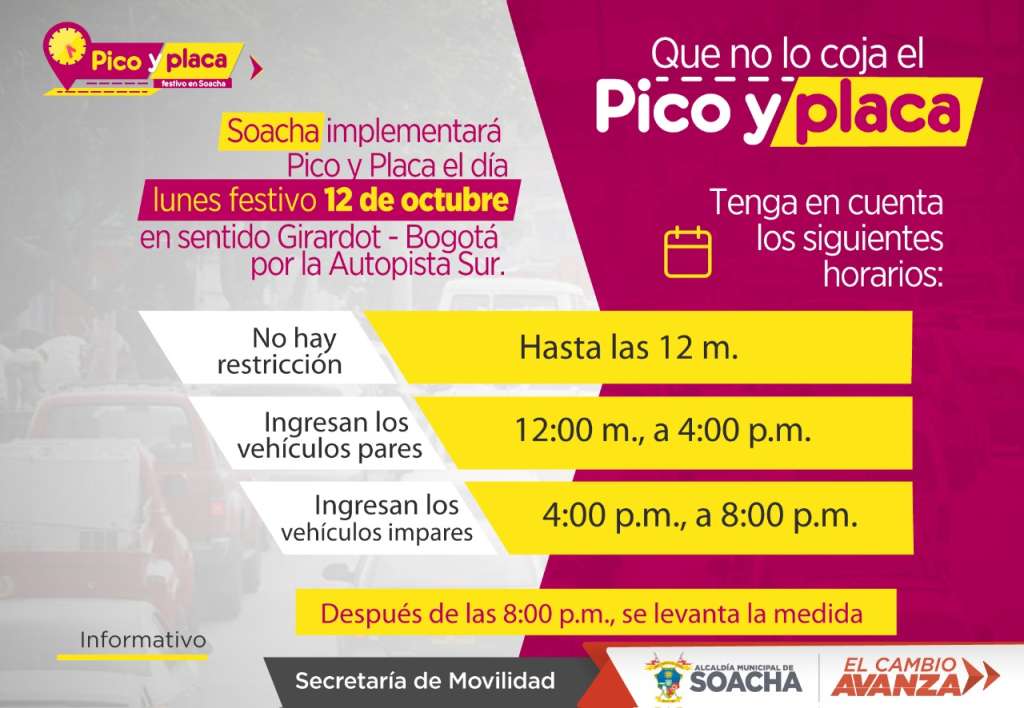 Pico y placa en la Autopista Sur este puente festivo.