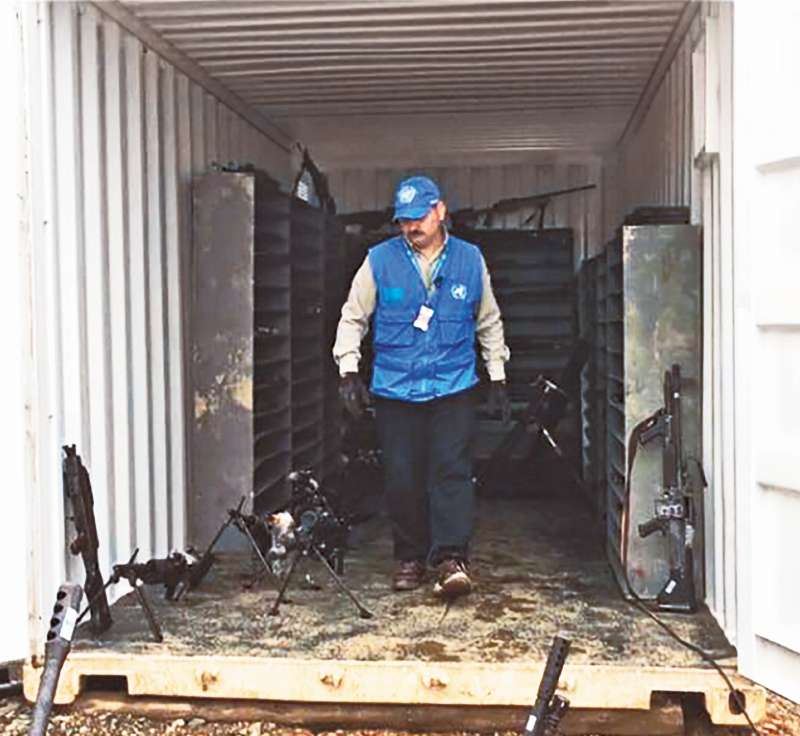 Acto de entrega de armas de las FARC a la misión de Naciones Unidas en enero de 2017.