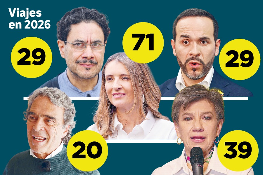 Iván Cepeda (29 viajes); Paloma Valencia (71 viajes); Abelardo De La Espriella (29 viajes); Sergio Fajardo (20 viajes); Claudia López (39 viajes) viajaron entre el 1° de enero al 9 de abril de 2026.