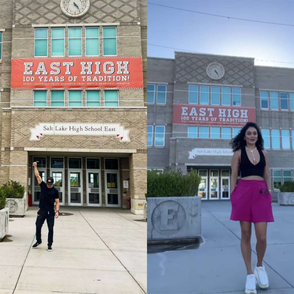 Los protagonistas de la película High School Musical, sorprenden a sus fans con fotos frente a la fachada del famoso colegio donde se grabó la serie.
