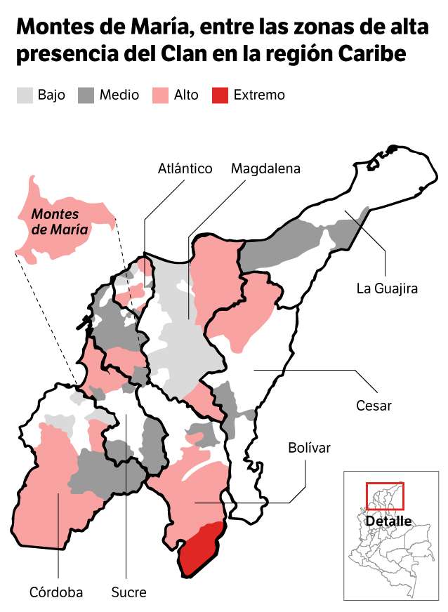 Casi 350.000 habitantes de Montes de María están en riesgo por la gobernanza armada del Clan del Golfo.