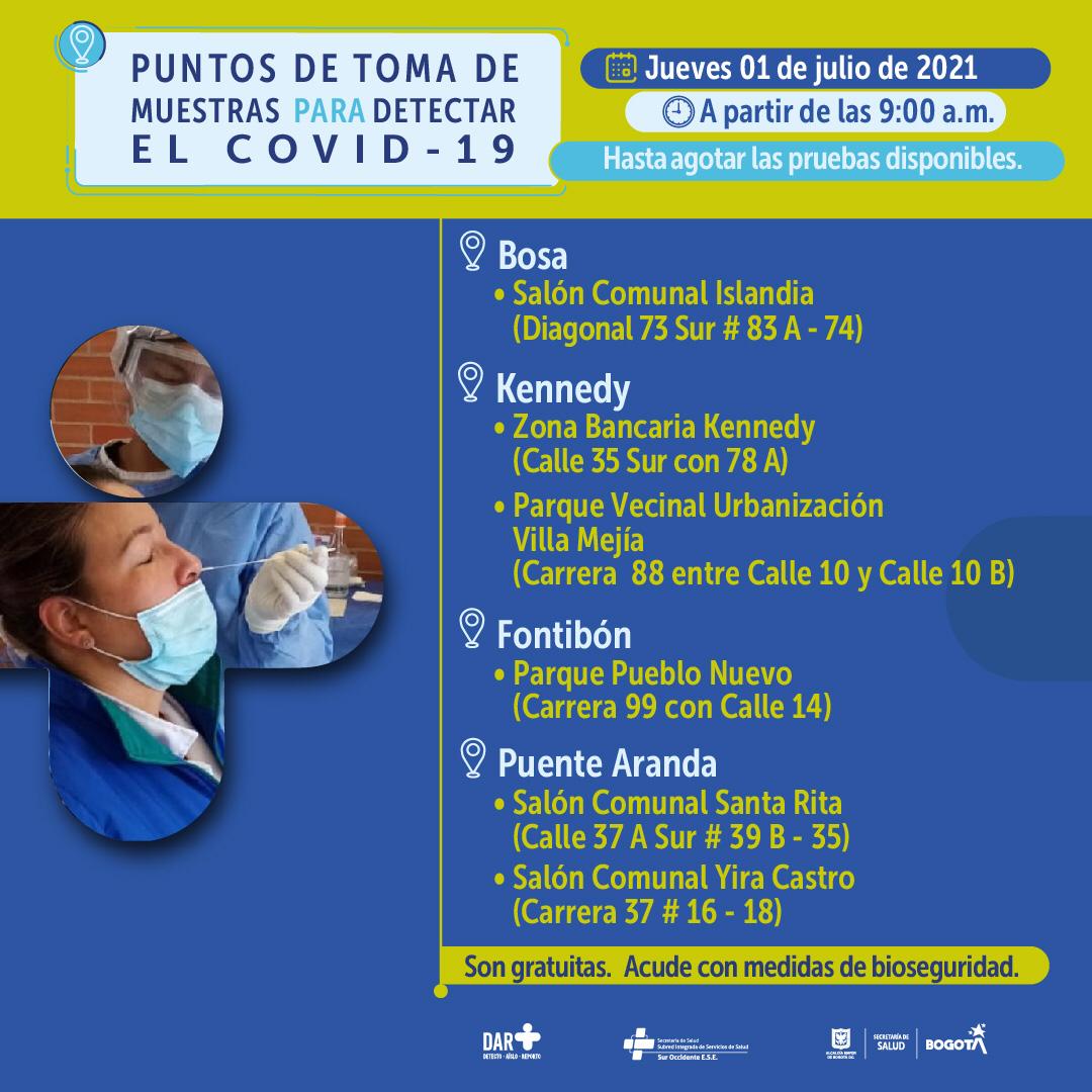 ¡Ojo! En estos puntos hay pruebas para COVID-19 este jueves en Bogotá