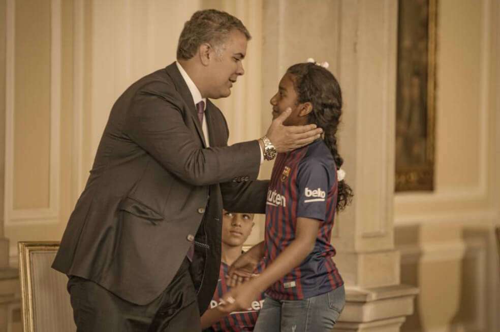 El presidente Iván Duque recibió en la Casa de Nariño a niños de la Fundación Barca. / ANR Colombia