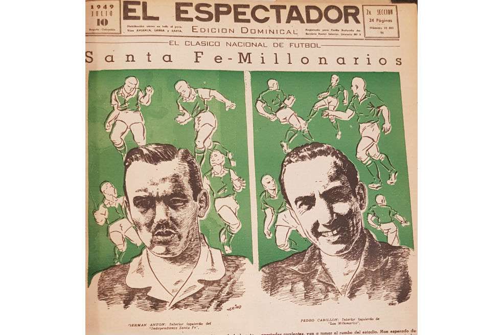 Germán Antón y Pedro Cabillón, jugadores de Independiente Santa Fe y Millonarios, respectivamente. Ilustración El Espectador.