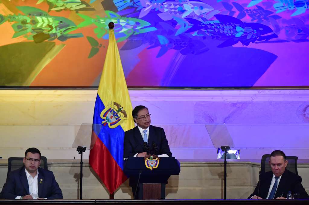 Presidente Gustavo Petro en su discurso durante la instalación de la última legislatura del Congreso.