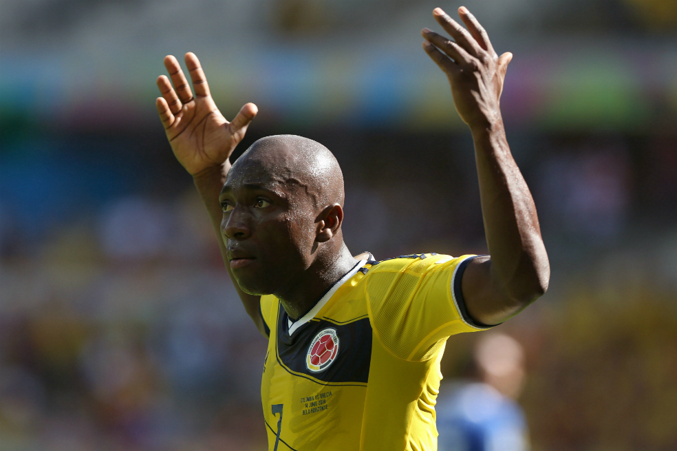 Pablo Armero celebra el gol que marcó a Grecia en el Mundial de Brasil 2014. / EFE