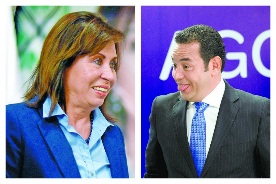 Sandra Torres durante un debate en Ciudad de Guatemala. / AFP || El candidato Jimmy Morales en un conversatorio esta semana. / EFE