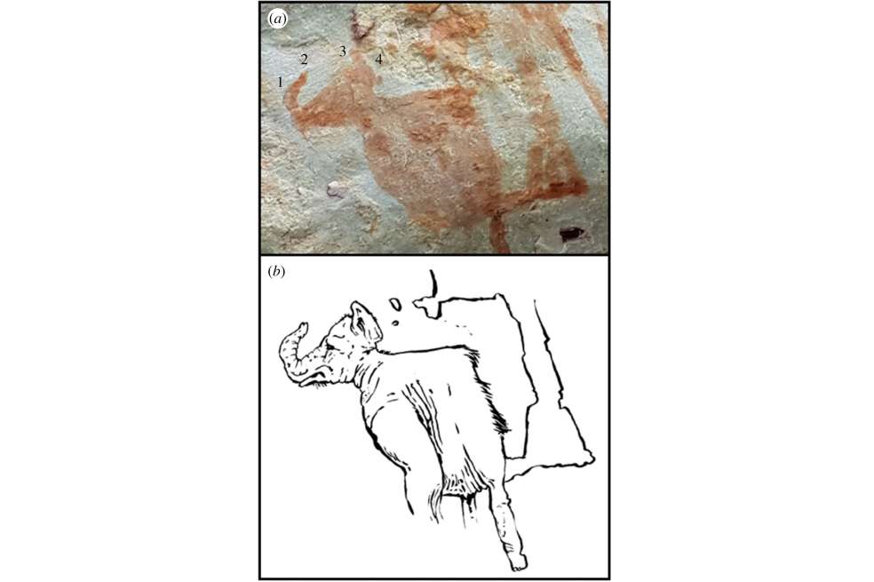 Mastodonte identificado en pictografías de La Lindosa y reconstrucción artística de Mike Keesey.