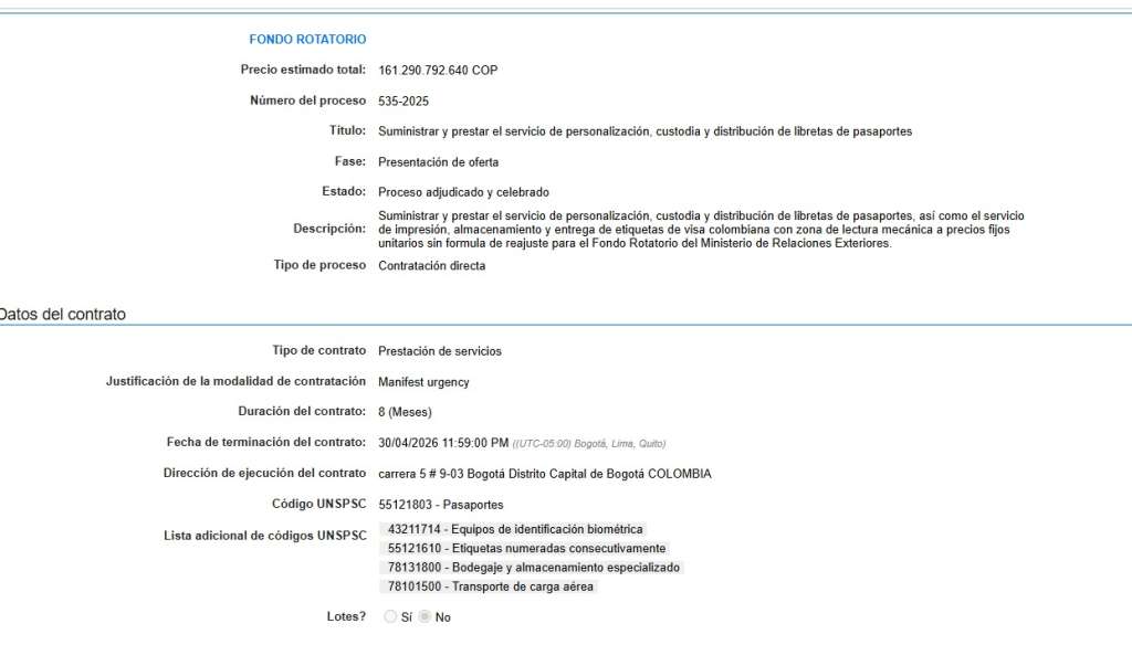 Pasaportes: Cancillería firmó nuevo contrato con Thomas Greg por $161.000 millones.