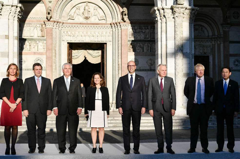 Los ministros de Relaciones Exteriores reunidos en Lucca (Italia). / AFP