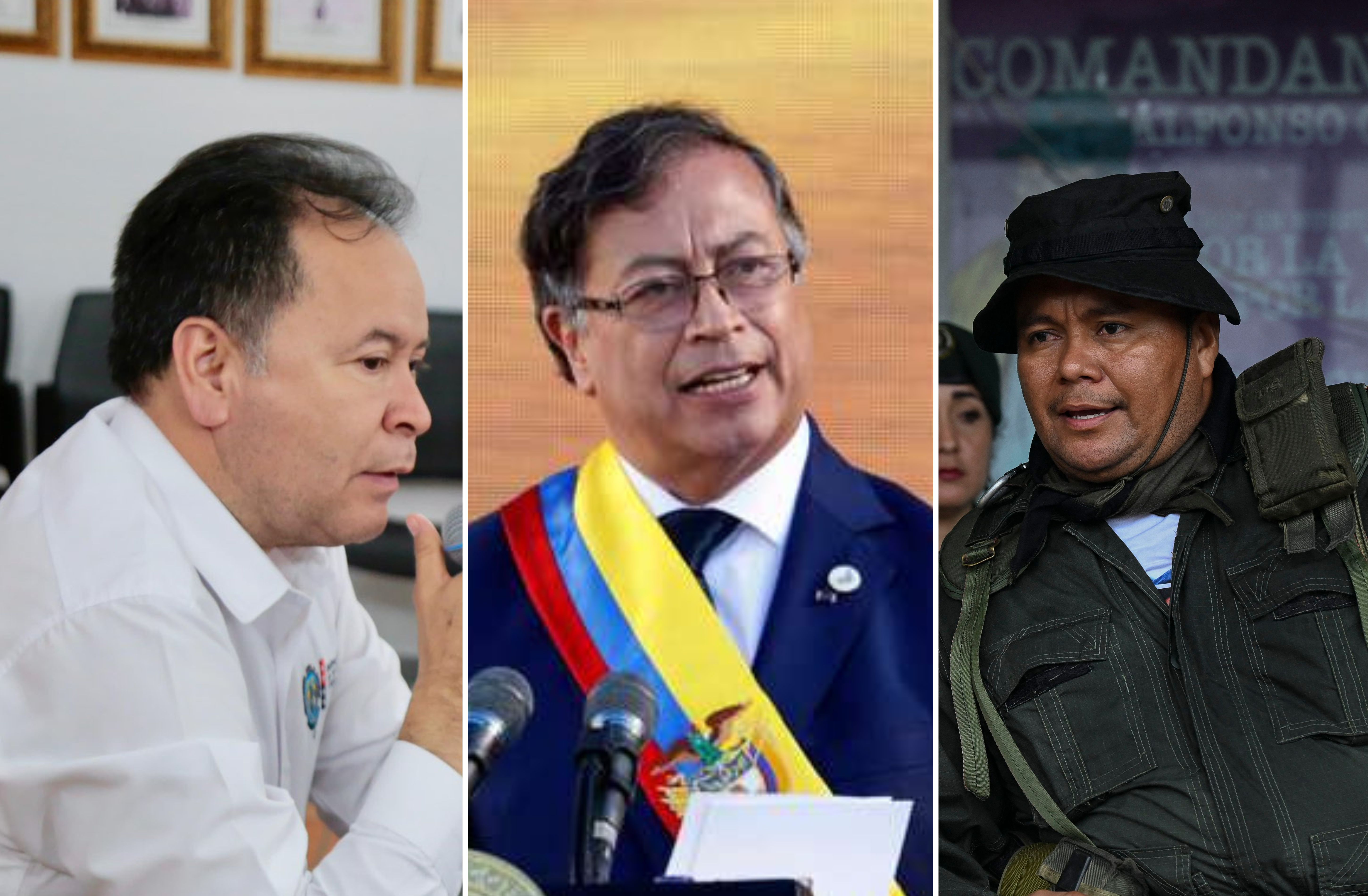 El gobernador William Villamizar (izq) respaldó la apuesta del Gobierno Petro para dialogar con la disidencia EMB, de Calarcá (der).