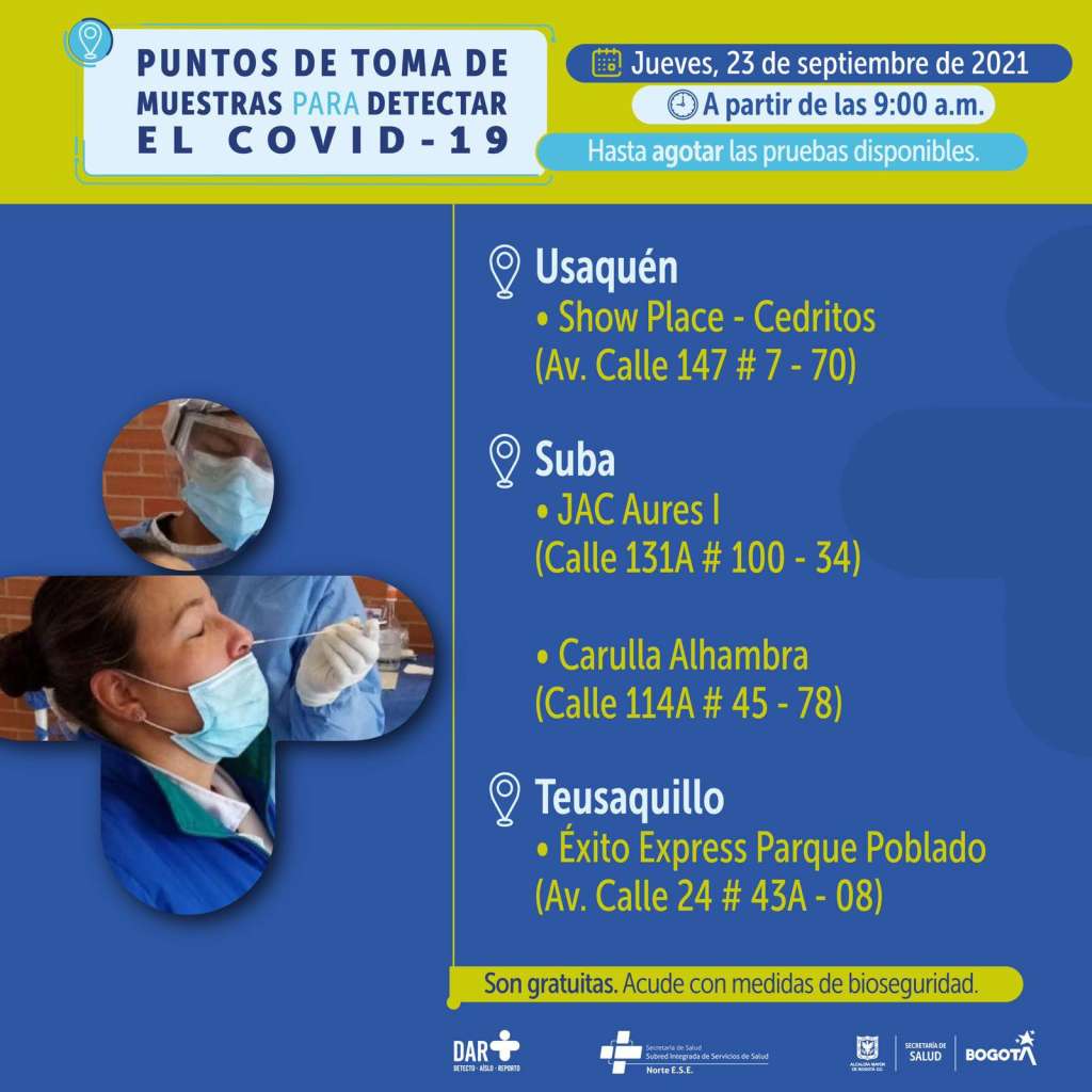 En estos puntos habrá pruebas gratuitas para Covid-19 este jueves en Bogotá
