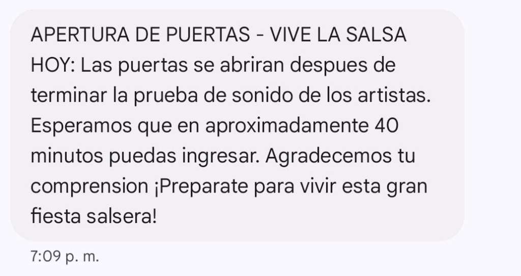 Este fue el mensaje que los asistentes reportaron que enviaron los organizadores del concierto "Vive La Salsa 2024", antes de ingresar al evento.