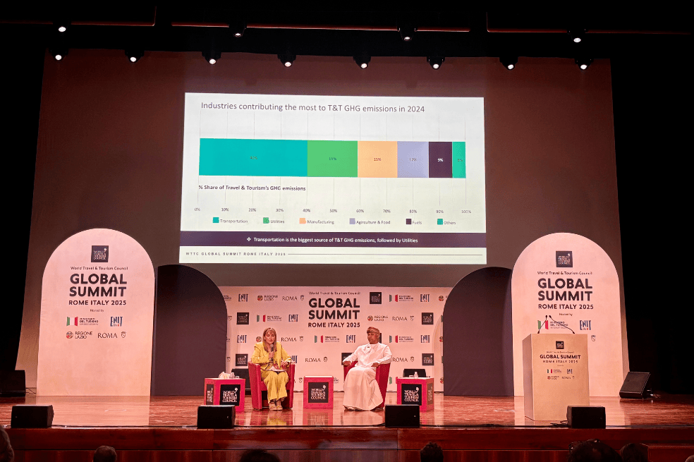 Gloria Guevara, CEO interina del WTTC, y Hashil Al Mahrouqi, director general de Oman Tourism Development Company.