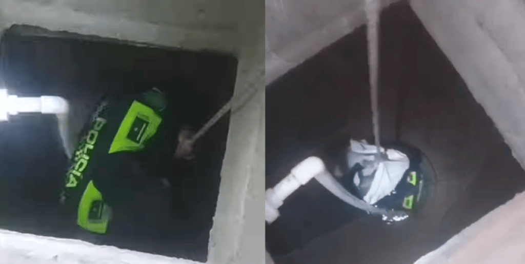 Rescatan a adulto mayor y su mascota quienes cayeron a un pozo de 15 metros.