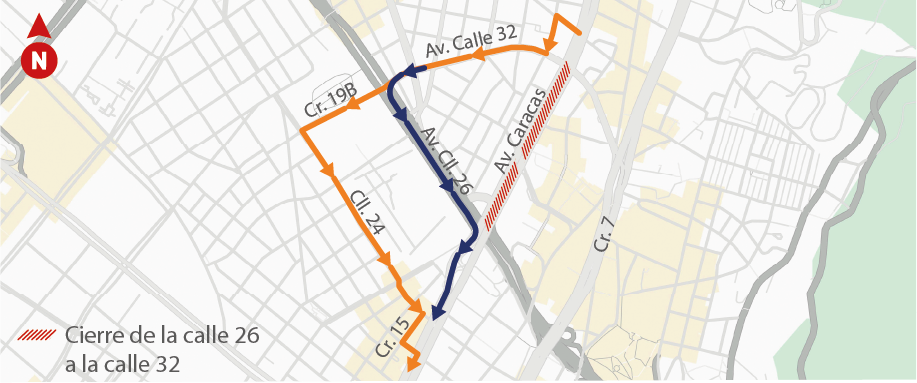 Desvío para el tráfico mixto en la Caracas que circule de norte a sur.
