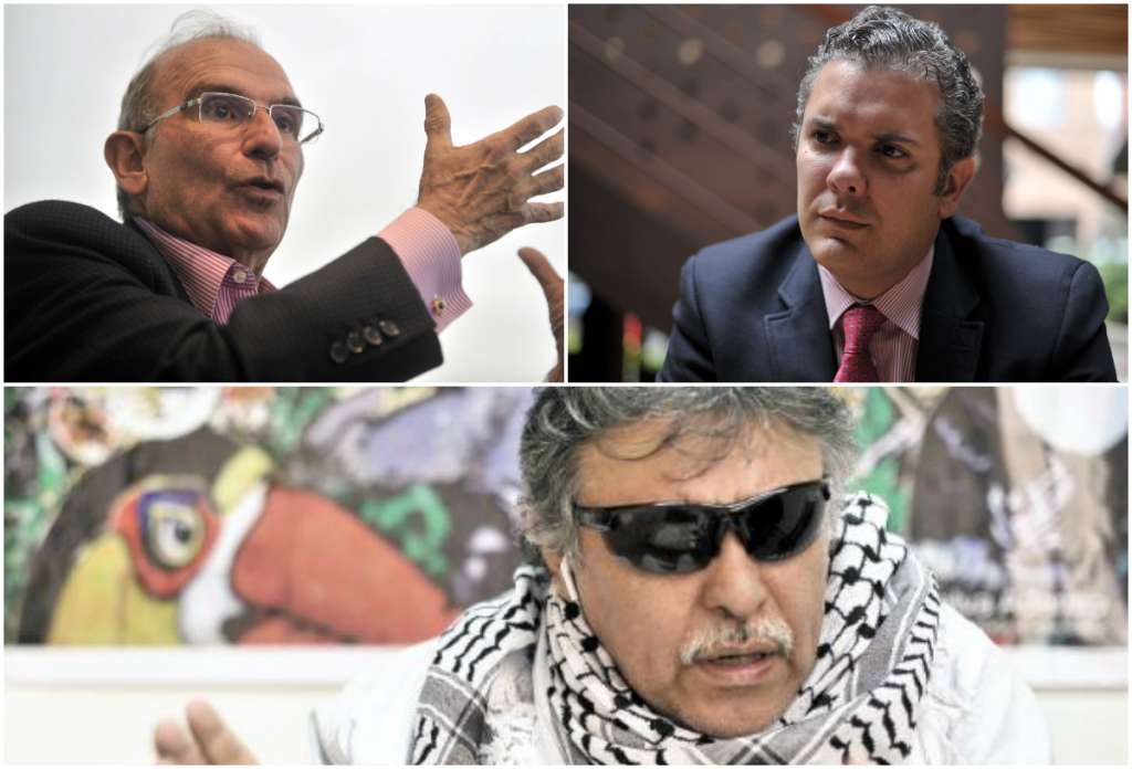 Arriba. Humberto de la Calle e Iván Duque. Abajo. Jesús Santrich, líder del partido Fuerza Alternativa Revolucionaria del Común (FARC). / Archivo