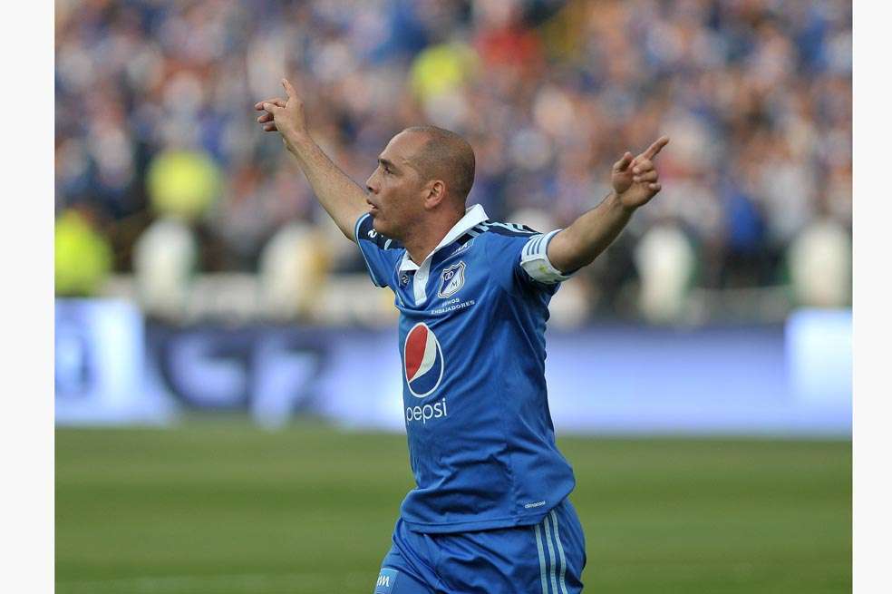 Máyer Andrés Candelo celebra el tanto que le marcó a Patriotas en el triunfo 4-0 de Millonarios. / Gustavo Torres