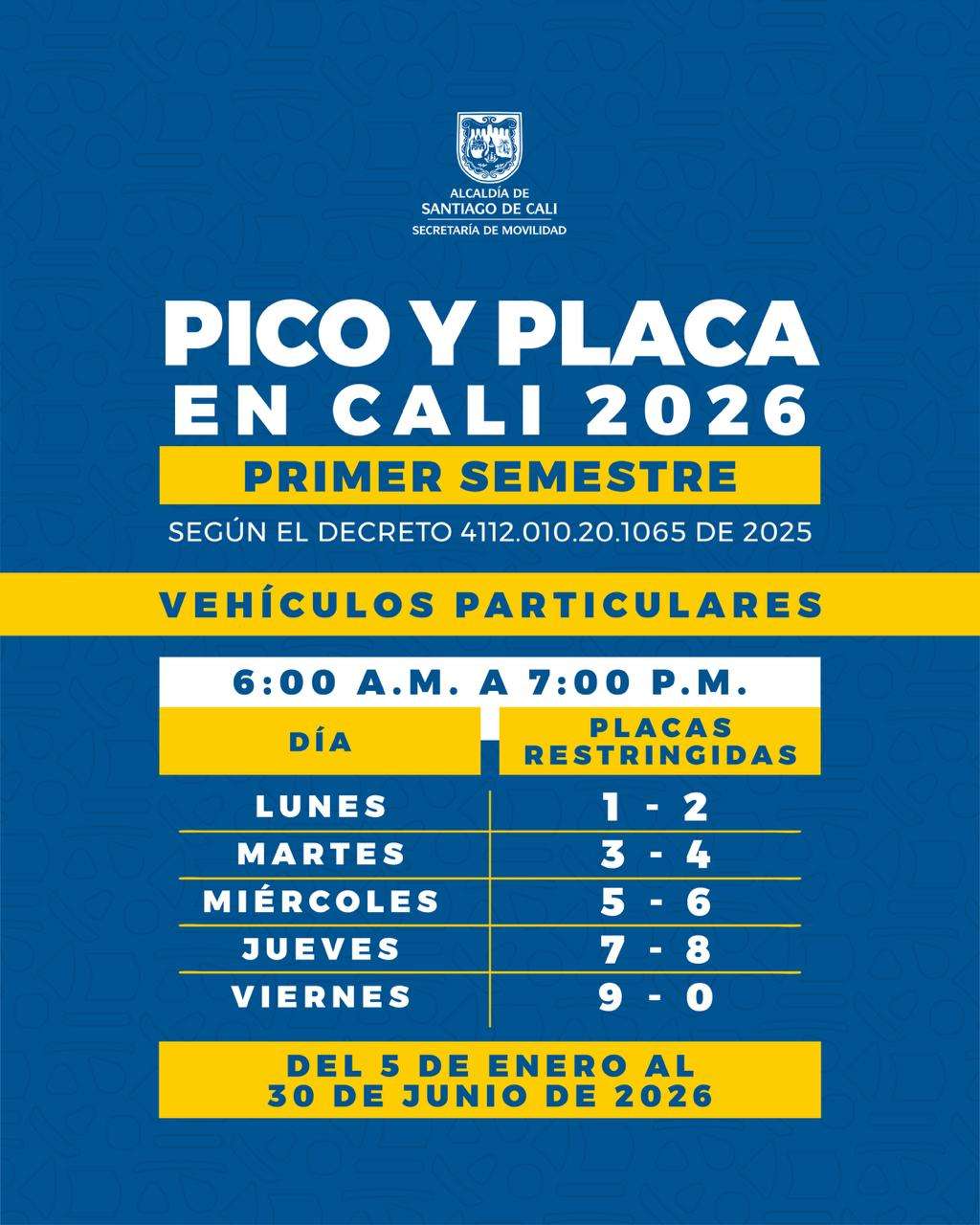 Pico y placa Cali 2026