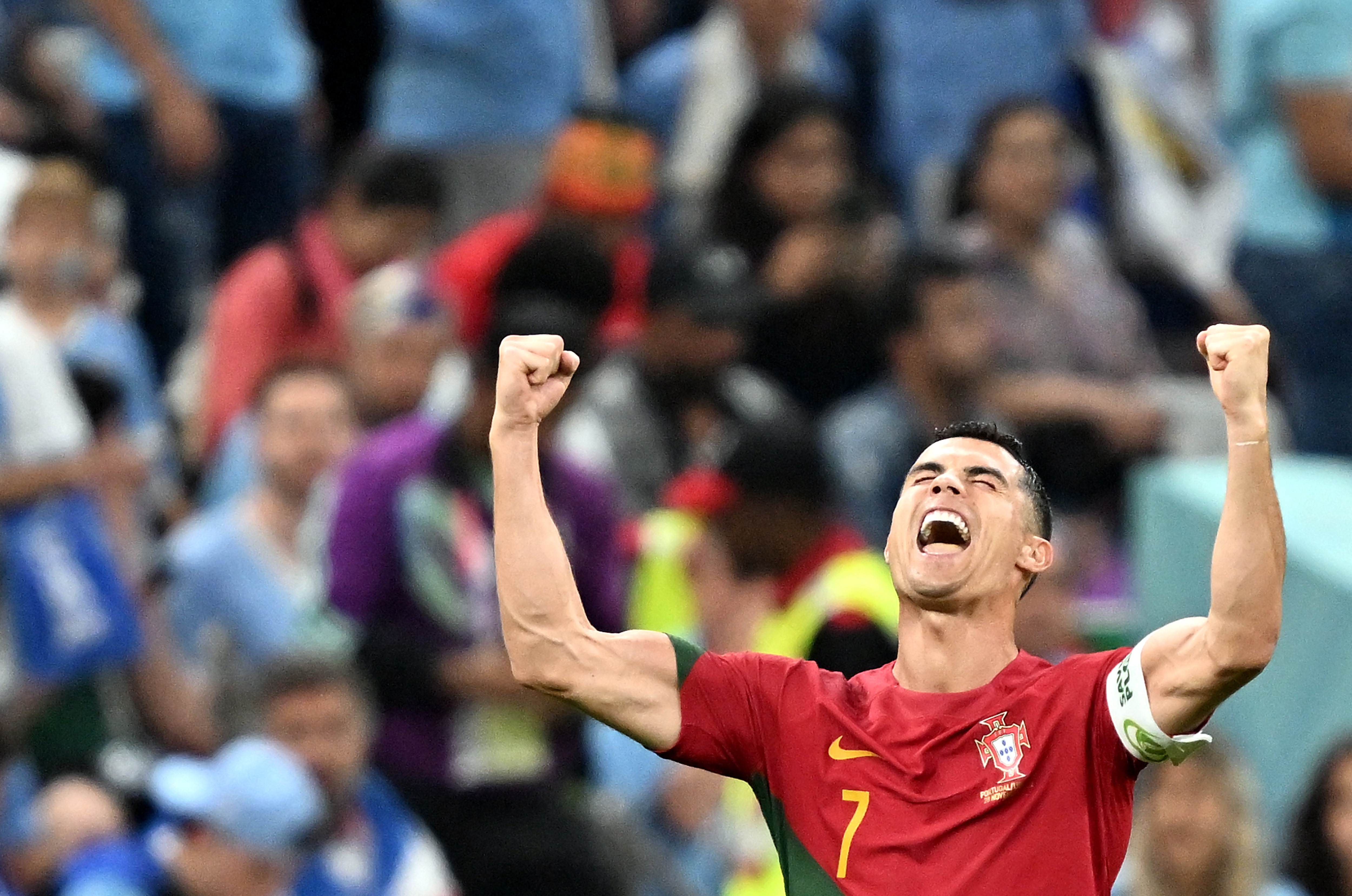 Lusail (Qatar), 28/11/2022.- Cristiano Ronaldo of Portugal reacts after the 1-0 during the FIFA World Cup 2022 group H soccer match between Portugal and Uruguay at Lusail Stadium in Lusail, Qatar, 28 November 2022. (Mundial de Fútbol, Estados Unidos, Catar) EFE/EPA/Noushad Thekkayil