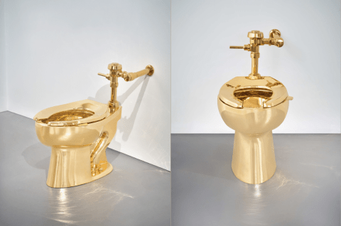 Inodoro de oro de Maurizio Cattelan se vende por 12,1 millones de dólares en Nueva York
