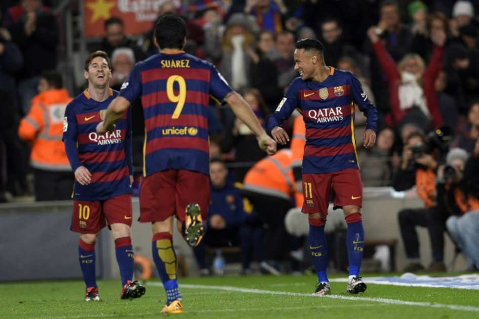 La 'MSN' volvió a deleitar en el césped del Camp Nou. / AFP