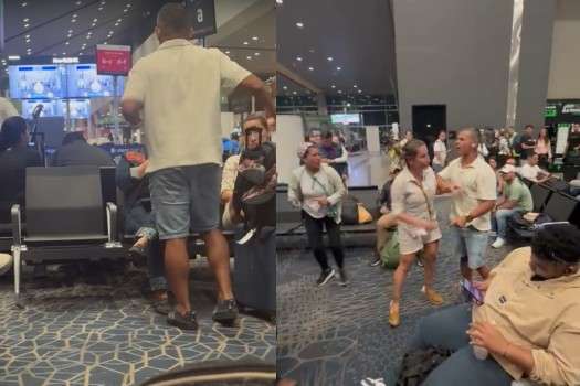 En video quedó registrado el momento en que este hombre agrede a una pasajera que estaba esperando la salida de un vuelo porque esta se negó a cederle la silla.